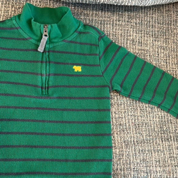 Boys green half-zip pullover w/ gray striped & yellow bear emblem 3T - Picture 2 of 4